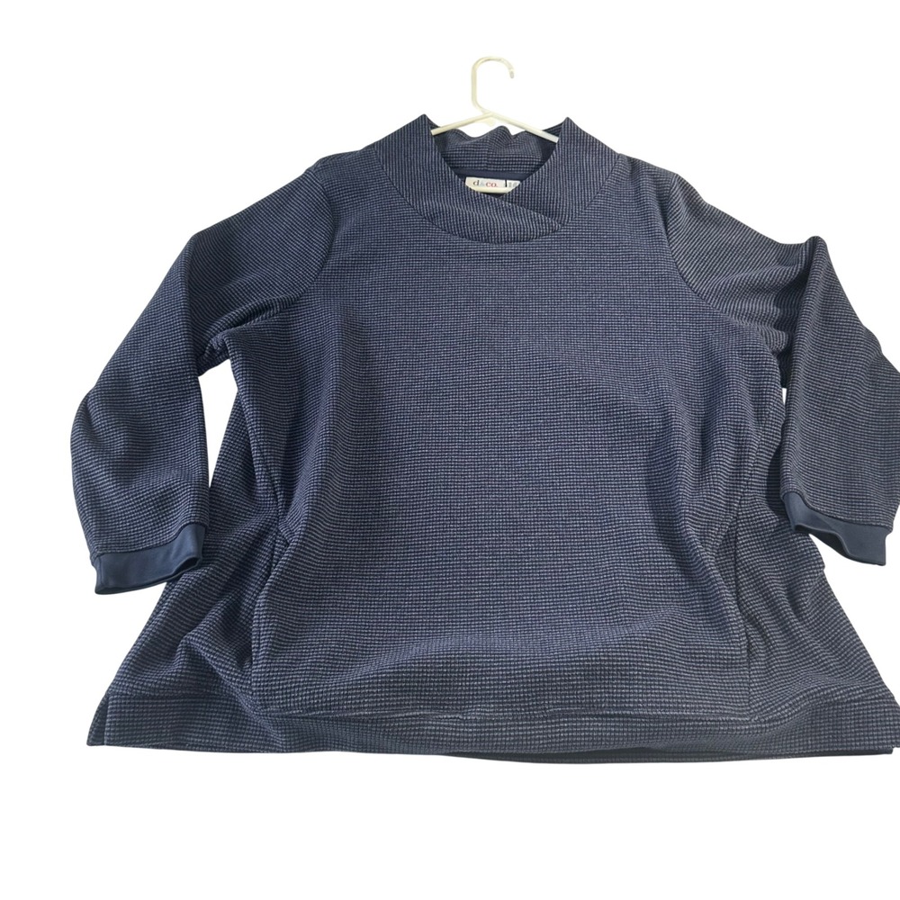 Denim & Co Waffle Knit Funnel Neck Tunic Top Navy Blue 2X A371644
